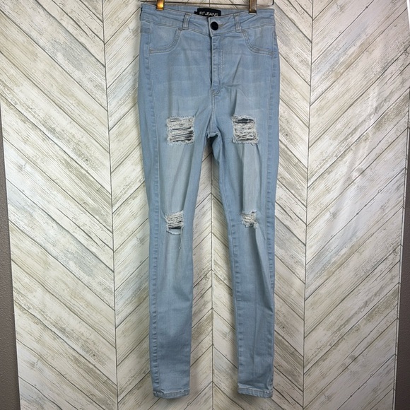 Fitjeans 80s blue ripped skinny jeans - Size Small - Picture 1 of 10